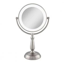 Zadro 7.5 in. x 17.25 in. Smart Touch Dimming LED Freestanding Bi-View 12X/1X Vanity Beauty Makeup Mirror in Satin Nickel