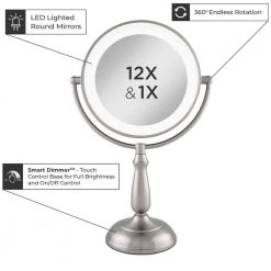 Zadro 7.5 in. x 17.25 in. Smart Touch Dimming LED Freestanding Bi-View 12X/1X Vanity Beauty Makeup Mirror in Satin Nickel -Makeup Mirrors Sales Store satin nickle zadro makeup mirrors ledvprt412 c3 1000