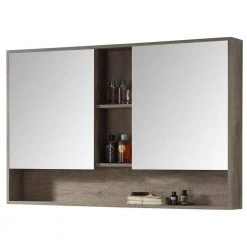 FINE FIXTURES Shawbridge 45.28 in. W x 29.53 in. H Large Rectangular Gray Wooden Surface Mount Medicine Cabinet with Mirror