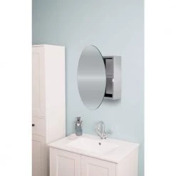 Croydex Tay 18 in. W x 26 in. H Single Door Oval Silver Stainless Steel Surface Mount Bathroom Medicine Cabinet with Mirror -Makeup Mirrors Sales Store silver croydex medicine cabinets with mirrors wc870105yw 44 1000