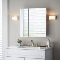 Glacier Bay 24-3/8 in. W x 25-1/4 in. H Frameless Surface-Mount Tri-View Bathroom Medicine Cabinet with Mirror -Makeup Mirrors Sales Store silver glacier bay medicine cabinets with mirrors 45403 1f 1000