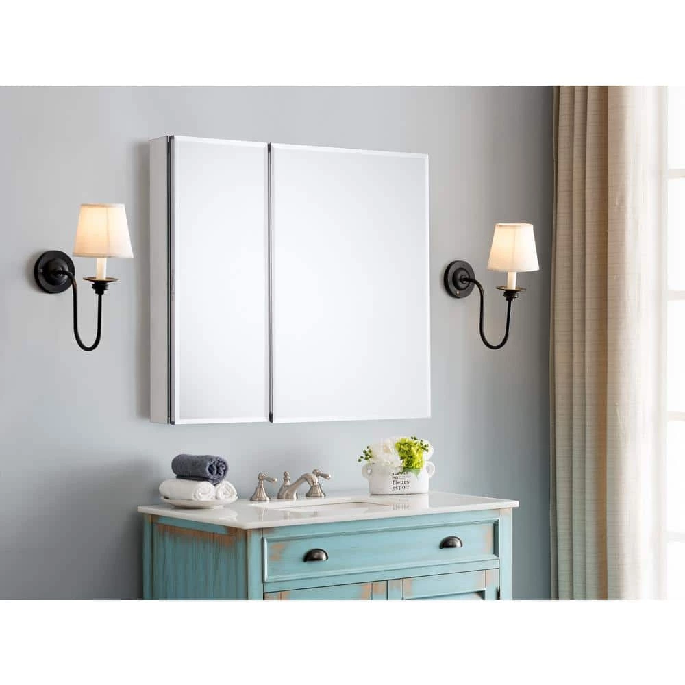 Glacier Bay 30 in. W x 26 in. H Frameless Recessed or Surface-Mount Bi-View Bathroom Medicine Cabinet with Beveled Mirror in Silver 8 Glacier Bay 30 in. W x 26 in. H Frameless Recessed or Surface-Mount Bi-View Bathroom Medicine Cabinet with Beveled Mirror in Silver - Image 6