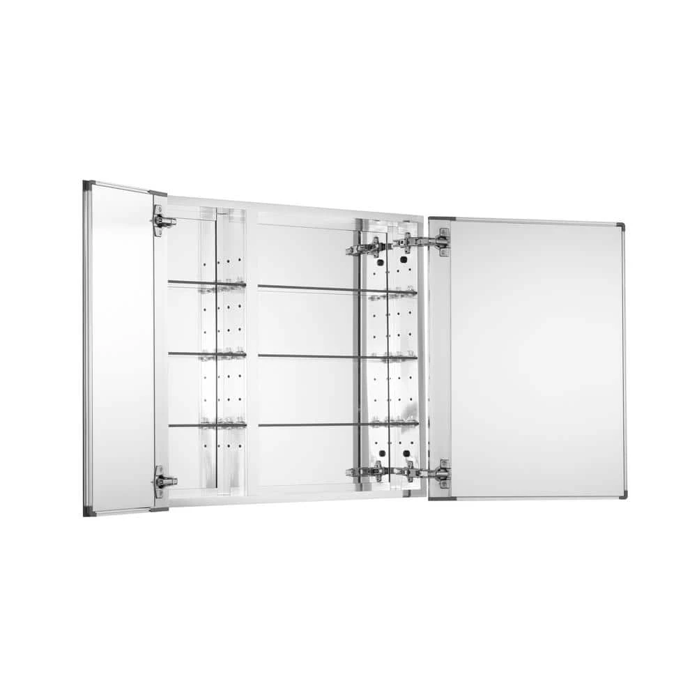 Glacier Bay 30 in. W x 26 in. H Frameless Recessed or Surface-Mount Bi-View Bathroom Medicine Cabinet with Beveled Mirror in Silver 4 Glacier Bay 30 in. W x 26 in. H Frameless Recessed or Surface-Mount Bi-View Bathroom Medicine Cabinet with Beveled Mirror in Silver - Image 2