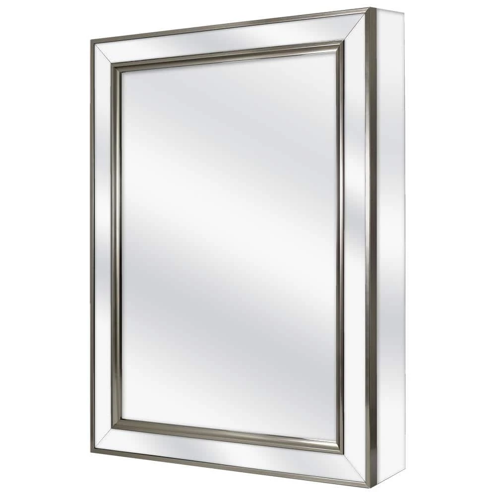 Home Decorators Collection 20-1/8 in. W x 26 in. H Fog Free Framed Recessed or Surface-Mount Mirror Bathroom Medicine Cabinet in Brushed Nickel 4 Home Decorators Collection 20-1/8 in. W x 26 in. H Fog Free Framed Recessed or Surface-Mount Mirror Bathroom Medicine Cabinet in Brushed Nickel - Image 2