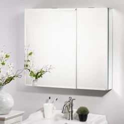 Unbranded 28 in. W x 25 in. H Silver Frameless Recessed or Surface Mount Bi-View Bathroom Medicine Cabinet with Mirror