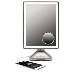 IHome 10.24 in. x 16.35 in. Lighted Magnifying Bluetooth Handheld Makeup Mirror in Silver Nickel -Makeup Mirrors Sales Store silver nickel ihome makeup mirrors icvbt10sn 4f 1000