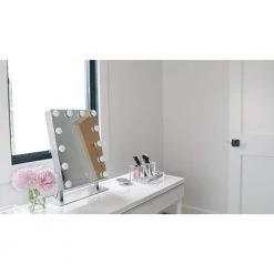 IHome 13.99 in. x 18.79 in. Lighted Magnifying Bluetooth Tabletop Makeup Mirror in Silver/Nickel -Makeup Mirrors Sales Store silver nickel ihome makeup mirrors icvbt15sn 31 1000