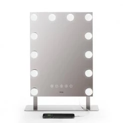 IHome 13.99 in. x 18.79 in. Lighted Magnifying Bluetooth Tabletop Makeup Mirror in Silver/Nickel -Makeup Mirrors Sales Store silver nickel ihome makeup mirrors icvbt15sn c3 1000