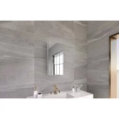 Niveal 12 in. W x 24 in. H Rectangular Silver Aluminum Recessed/Surface Mount Medicine Cabinet with Mirror -Makeup Mirrors Sales Store silver niveal medicine cabinets with mirrors lumca 1224sv c3 1000