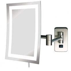 SEE ALL 6 in. x 9 in. Frameless Wall Mounted LED Lighted Single 5X Makeup Mirror in Nickel