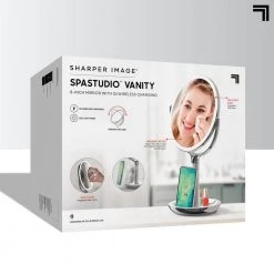 Sharper Image 8 in. x 8 in. Round Table Top Bathroom LED Mirror with Wireless Charger -Makeup Mirrors Sales Store silver sharper image makeup mirrors 1014289 44 1000