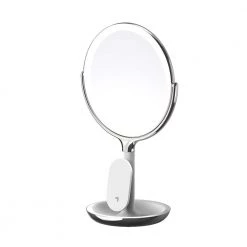 Sharper Image 8 in. x 8 in. Round Table Top Bathroom LED Mirror with Wireless Charger