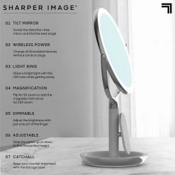 Sharper Image 8 in. x 8 in. Round Table Top Bathroom LED Mirror with Wireless Charger -Makeup Mirrors Sales Store silver sharper image makeup mirrors 1014289 77 1000