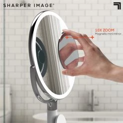 Sharper Image 8 in. x 8 in. Round Table Top Bathroom LED Mirror with Wireless Charger -Makeup Mirrors Sales Store silver sharper image makeup mirrors 1014289 a0 1000