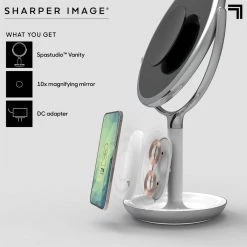 Sharper Image 8 in. x 8 in. Round Table Top Bathroom LED Mirror with Wireless Charger -Makeup Mirrors Sales Store silver sharper image makeup mirrors 1014289 c3 1000