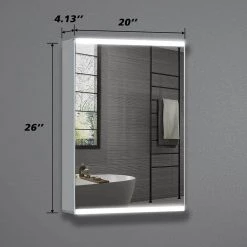 TOOLKISS 20 in. W x 26 in. H x 4 in. D Silver Surface Mount Medicine Cabinet with Mirror and Lighted Motion Sensor -Makeup Mirrors Sales Store silver toolkiss medicine cabinets with mirrors dhjsmc2026sksxldx 4f 1000