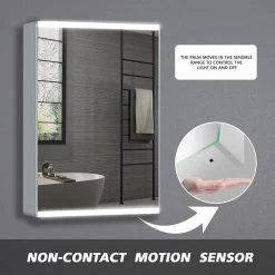 TOOLKISS 20 in. W x 26 in. H x 4 in. D Silver Surface Mount Medicine Cabinet with Mirror and Lighted Motion Sensor -Makeup Mirrors Sales Store silver toolkiss medicine cabinets with mirrors dhjsmc2026sksxldx c3 1000