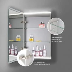 TOOLKISS 20 in. W x 26 in. H x 4 in. D Silver Surface Mount Medicine Cabinet with Mirror and Lighted Motion Sensor -Makeup Mirrors Sales Store silver toolkiss medicine cabinets with mirrors dhjsmc2026sksxldx d4 1000