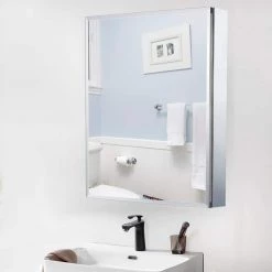 Unbranded 24 in. W x 30 in. H Rectangle Silver Aluminum Recessed or Surface Mount Medicine Cabinet with Mirror -Makeup Mirrors Sales Store siver medicine cabinets with mirrors 2022 6 6 4 76 1000