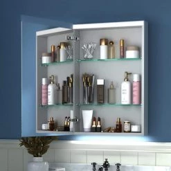 ES-DIY 24 in. W x 30 in. H Large Rectangular Silver Aluminum Surface Mount Medicine Cabinet with Mirror, LED Light(R） -Makeup Mirrors Sales Store sliver medicine cabinets with mirrors thd1mc2430sksxrdx 31 1000