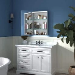 ES-DIY 24 in. W x 30 in. H Large Rectangular Silver Aluminum Surface Mount Medicine Cabinet with Mirror, LED Light(R） -Makeup Mirrors Sales Store sliver medicine cabinets with mirrors thd1mc2430sksxrdx 4f 1000