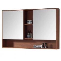 FINE FIXTURES Shawbridge 45.28 in. W x 29.53 in. H Large Rectangular Brown Wooden Surface Mount Medicine Cabinet with Mirror