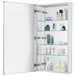 FINE FIXTURES 24 in. x 40 in. Recessed or Surface Wall Mount Medicine Cabinet with Mirror in Stainless Steel -Makeup Mirrors Sales Store stainless steel fine fixtures medicine cabinets with mirrors ama2440 1f 1000
