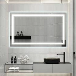 Tatahance 36 in. W x 30 in. H Rectangle LED Light Anti-Fog Bathroom Makeup Mirror in Memory Function -Makeup Mirrors Sales Store white aluminum makeup mirrors sf th 903dh 4f 1000