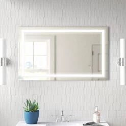 Tatahance 36 in. W x 30 in. H Rectangle LED Light Anti-Fog Bathroom Makeup Mirror in Memory Function -Makeup Mirrors Sales Store white aluminum makeup mirrors sf th 903dh 76 1000