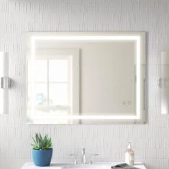 Tatahance 36 in. W x 28 in. H Rectangle Dimmable LED Light Anti-Fog Bathroom Makeup Mirror in Memory Function -Makeup Mirrors Sales Store white aluminum makeup mirrors sf th 904dh 1f 1000