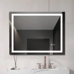 Tatahance 36 in. W x 28 in. H Rectangle Dimmable LED Light Anti-Fog Bathroom Makeup Mirror in Memory Function -Makeup Mirrors Sales Store white aluminum makeup mirrors sf th 904dh 4f 1000