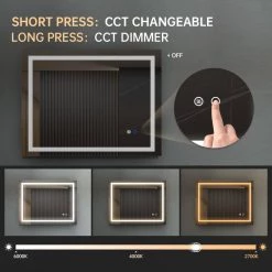 Tatahance 36 in. W x 28 in. H Rectangle Dimmable LED Light Anti-Fog Bathroom Makeup Mirror in Memory Function -Makeup Mirrors Sales Store white aluminum makeup mirrors sf th 904dh fa 1000