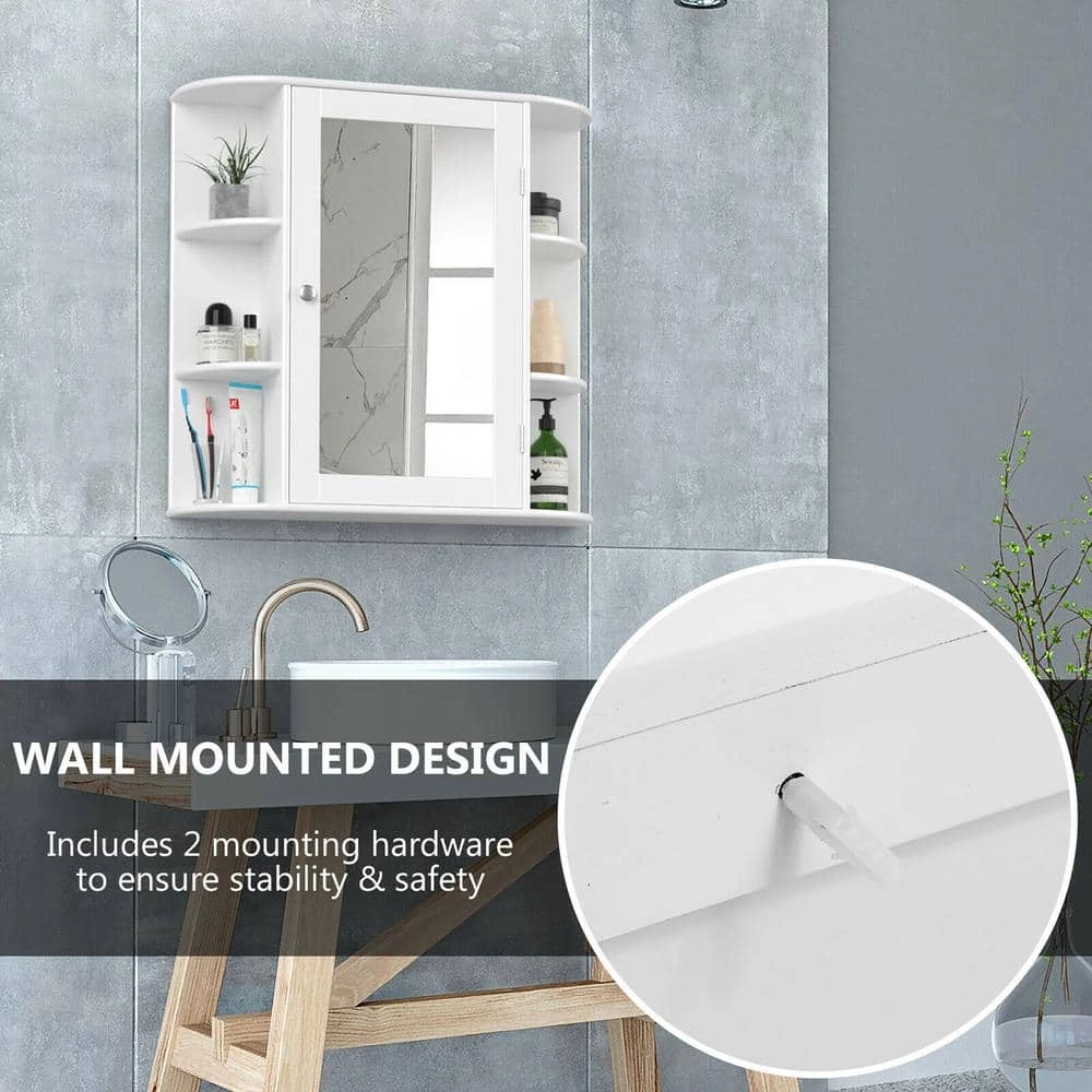 Costway 6.5 in. x 25 in. x 26 in. White Multipurpose Wall Surface Mount Bathroom Storage Medicine Cabinet with Mirror 7 Costway 6.5 in. x 25 in. x 26 in. White Multipurpose Wall Surface Mount Bathroom Storage Medicine Cabinet with Mirror - Image 5