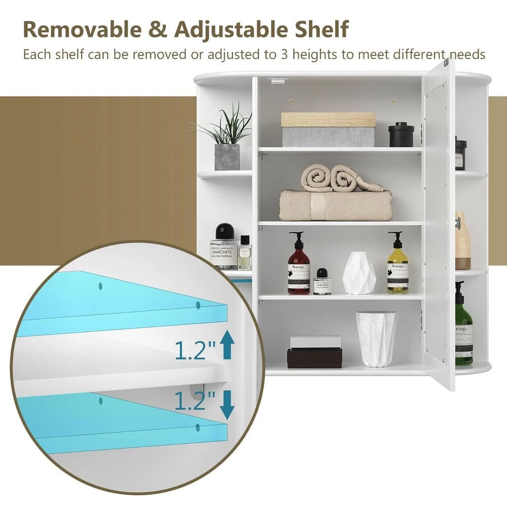 Costway 6.5 in. x 25 in. x 26 in. White Multipurpose Wall Surface Mount Bathroom Storage Medicine Cabinet with Mirror 8 Costway 6.5 in. x 25 in. x 26 in. White Multipurpose Wall Surface Mount Bathroom Storage Medicine Cabinet with Mirror - Image 6