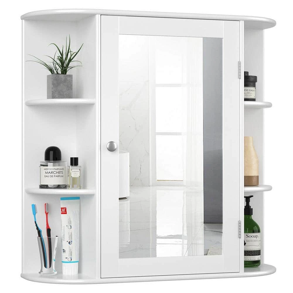 Costway 6.5 in. x 25 in. x 26 in. White Multipurpose Wall Surface Mount Bathroom Storage Medicine Cabinet with Mirror 3 Costway 6.5 in. x 25 in. x 26 in. White Multipurpose Wall Surface Mount Bathroom Storage Medicine Cabinet with Mirror