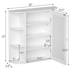 Costway 6.5 in. x 25 in. x 26 in. White Multipurpose Wall Surface Mount Bathroom Storage Medicine Cabinet with Mirror 11 Costway 6.5 in. x 25 in. x 26 in. White Multipurpose Wall Surface Mount Bathroom Storage Medicine Cabinet with Mirror -Makeup Mirrors Sales Store white costway medicine cabinets with mirrors hm0010 c3 1000