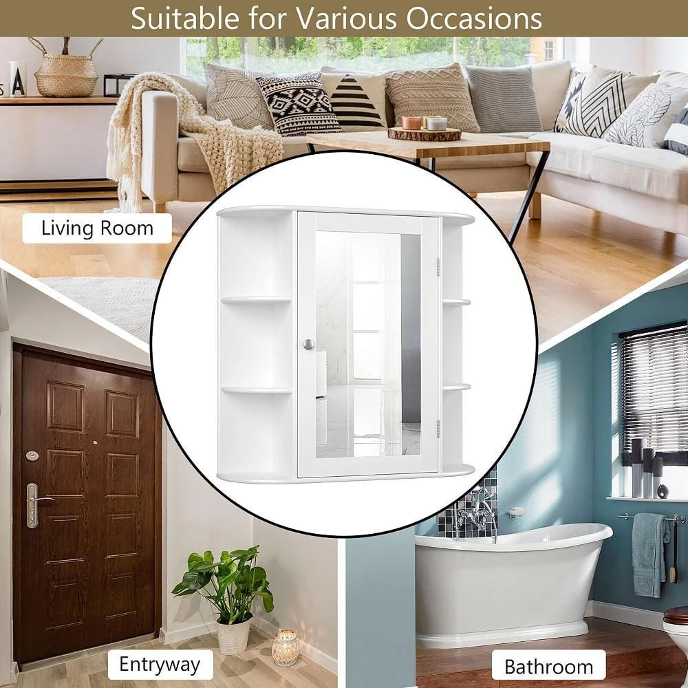 Costway 6.5 in. x 25 in. x 26 in. White Multipurpose Wall Surface Mount Bathroom Storage Medicine Cabinet with Mirror 4 Costway 6.5 in. x 25 in. x 26 in. White Multipurpose Wall Surface Mount Bathroom Storage Medicine Cabinet with Mirror - Image 2