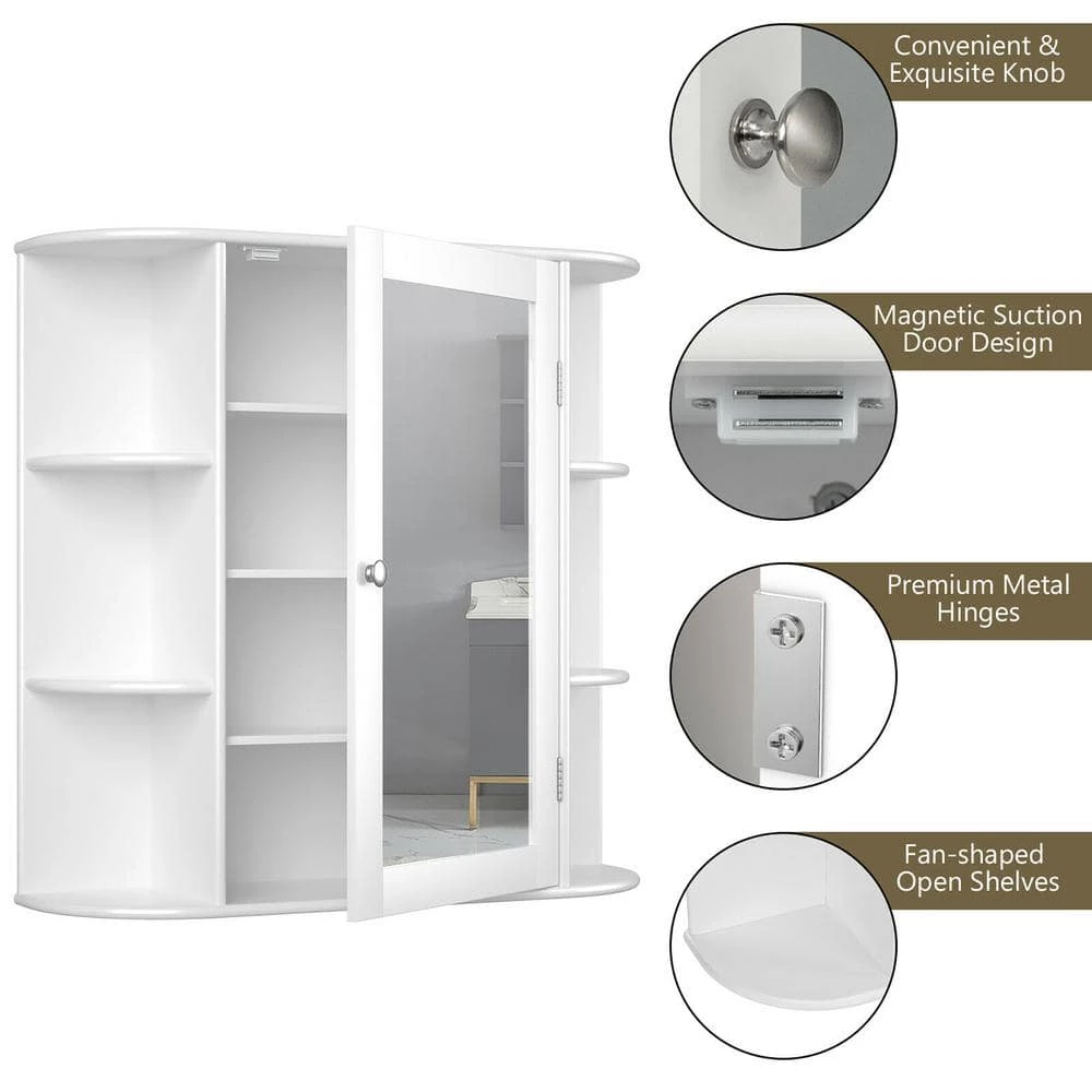 Costway 6.5 in. x 25 in. x 26 in. White Multipurpose Wall Surface Mount Bathroom Storage Medicine Cabinet with Mirror 9 Costway 6.5 in. x 25 in. x 26 in. White Multipurpose Wall Surface Mount Bathroom Storage Medicine Cabinet with Mirror - Image 7