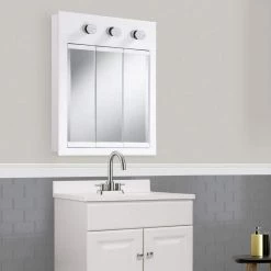 Design House Concord 24 in. W White 3-Light Tri-View Surface-Mount Bathroom Medicine Cabinet Mirror -Makeup Mirrors Sales Store white design house medicine cabinets with mirrors 532374 wht 31 1000