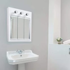 Design House Concord 24 in. W White 3-Light Tri-View Surface-Mount Bathroom Medicine Cabinet Mirror -Makeup Mirrors Sales Store white design house medicine cabinets with mirrors 532374 wht 40 1000
