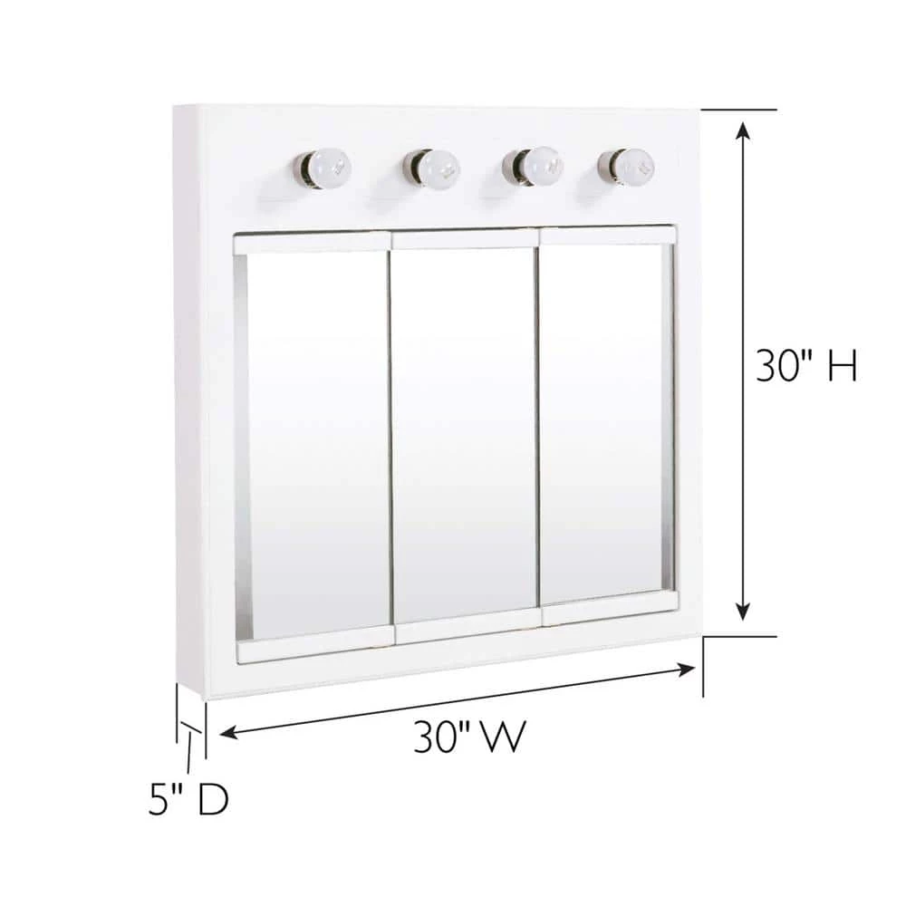 Design House Concord 30 in. x 30 in. Surface-Mount 4-Light Tri-View Medicine Cabinet in White Gloss 5 Design House Concord 30 in. x 30 in. Surface-Mount 4-Light Tri-View Medicine Cabinet in White Gloss - Image 3