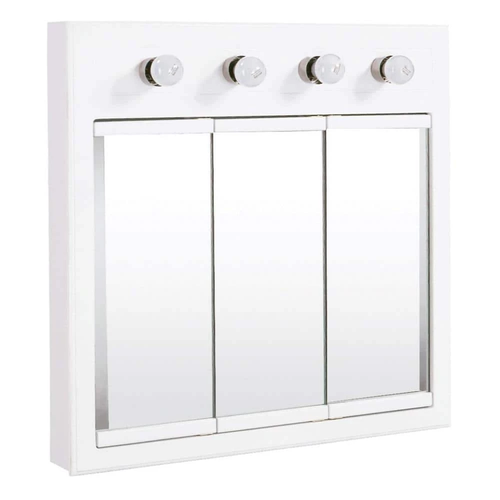 Design House Concord 30 in. x 30 in. Surface-Mount 4-Light Tri-View Medicine Cabinet in White Gloss 3 Design House Concord 30 in. x 30 in. Surface-Mount 4-Light Tri-View Medicine Cabinet in White Gloss