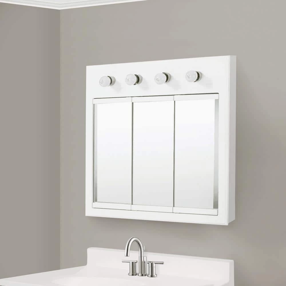 Design House Concord 30 in. x 30 in. Surface-Mount 4-Light Tri-View Medicine Cabinet in White Gloss 4 Design House Concord 30 in. x 30 in. Surface-Mount 4-Light Tri-View Medicine Cabinet in White Gloss - Image 2