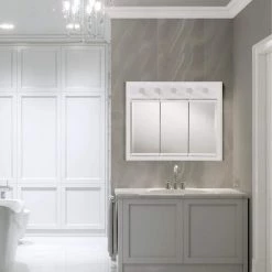 Design House Concord 36 in. W x 30 in. H x 5 in. D Framed 5-Light Tri-View Surface-Mount Bathroom Medicine Cabinet in White Gloss 25 Design House Concord 36 in. W x 30 in. H x 5 in. D Framed 5-Light Tri-View Surface-Mount Bathroom Medicine Cabinet in White Gloss -Makeup Mirrors Sales Store white design house medicine cabinets with mirrors 532390 wht 31 1000