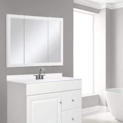 Design House Wyndham 36 in. W x 30 in. H x 4-3/4 in. D Framed Tri-View Surface-Mount Bathroom Medicine Cabinet in White Semi-Gloss -Makeup Mirrors Sales Store white design house medicine cabinets with mirrors 545103 wht 31 1000