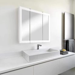 Design House Wyndham 30 in. x 30 in. x 4-3/4 in. Surface-Mount Bathroom Medicine Cabinet with Tri-View Mirror in White Semi-Gloss -Makeup Mirrors Sales Store white design house medicine cabinets with mirrors 545293 wht 31 1000