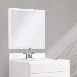 Design House Wyndham 30 in. x 30 in. x 4-3/4 in. Surface-Mount Bathroom Medicine Cabinet with Tri-View Mirror in White Semi-Gloss -Makeup Mirrors Sales Store white design house medicine cabinets with mirrors 545293 wht 40 1000