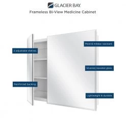 Glacier Bay 30 in. x 26 in. Frameless Recessed or Surface-Mount Bi-View Medicine Cabinet with Mirror 15 Glacier Bay 30 in. x 26 in. Frameless Recessed or Surface-Mount Bi-View Medicine Cabinet with Mirror -Makeup Mirrors Sales Store white glacier bay medicine cabinets with mirrors 83010 1f 1000