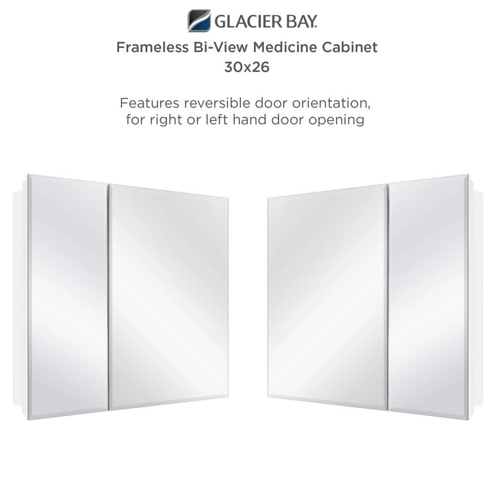 Glacier Bay 30 in. x 26 in. Frameless Recessed or Surface-Mount Bi-View Medicine Cabinet with Mirror 8 Glacier Bay 30 in. x 26 in. Frameless Recessed or Surface-Mount Bi-View Medicine Cabinet with Mirror - Image 6