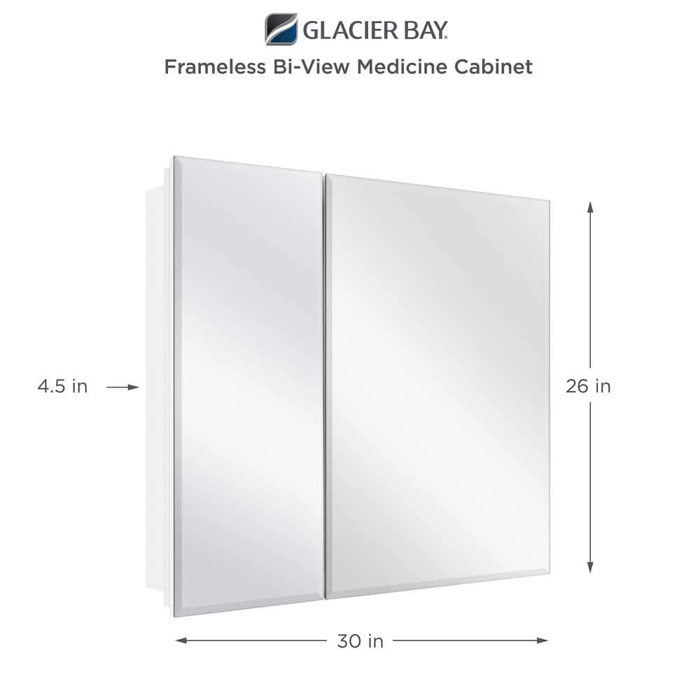 Glacier Bay 30 in. x 26 in. Frameless Recessed or Surface-Mount Bi-View Medicine Cabinet with Mirror 6 Glacier Bay 30 in. x 26 in. Frameless Recessed or Surface-Mount Bi-View Medicine Cabinet with Mirror - Image 4